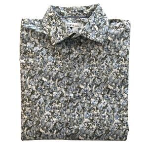 Bar III Dress Shirt Men's Small 14-14.5 Slim Fit Olive-Blue Floral Stretch NEW